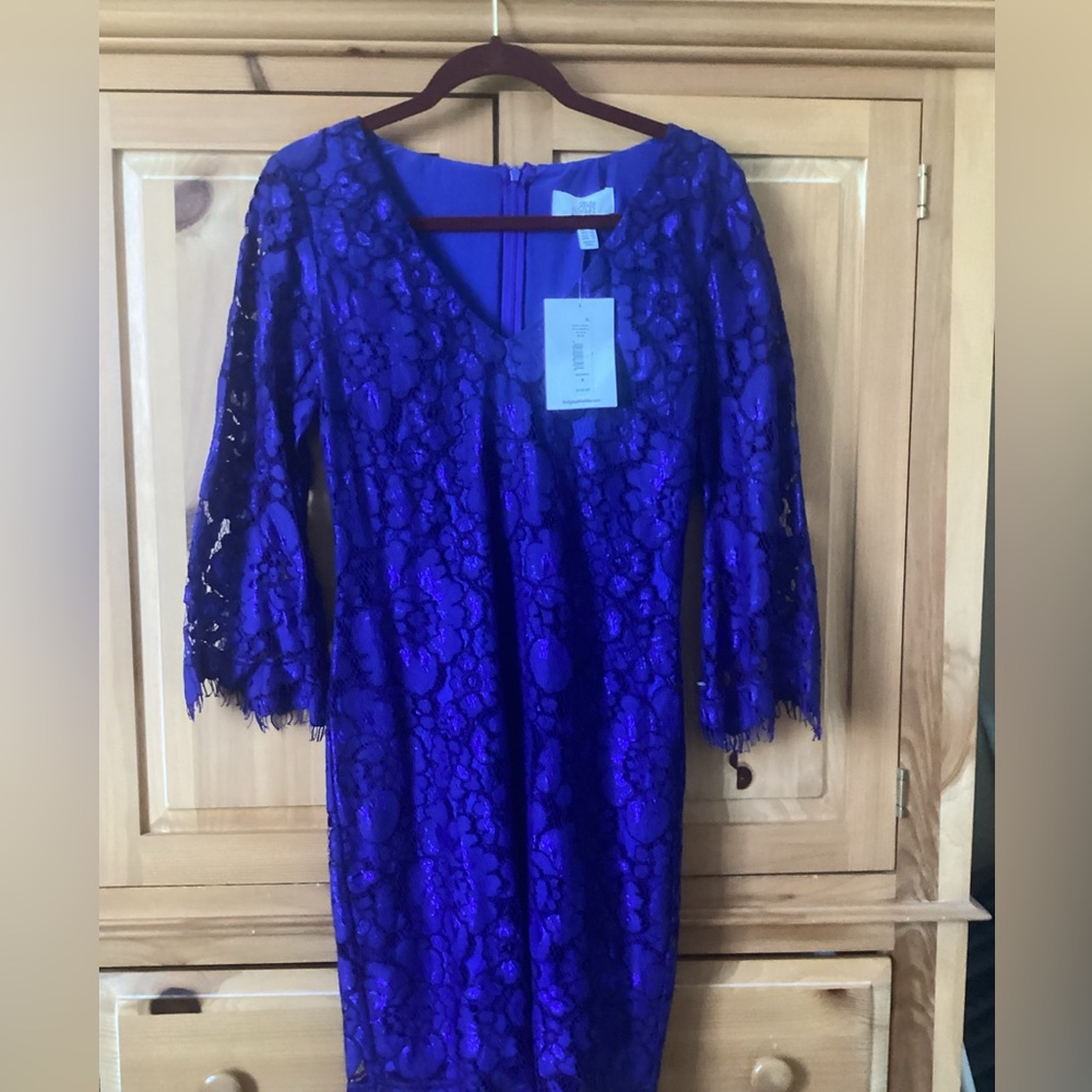 Badgley Mischka Lace Dress Royal Blue Brand New 8
